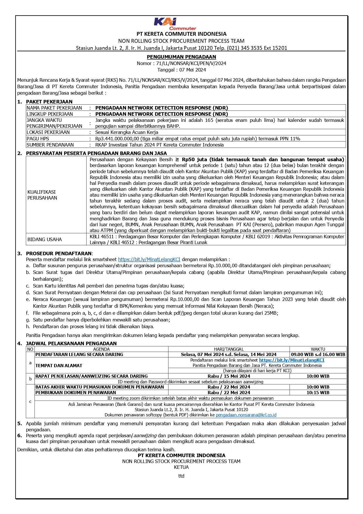 2 pengumuman 71 pengadaan network detection response ndr page 0001